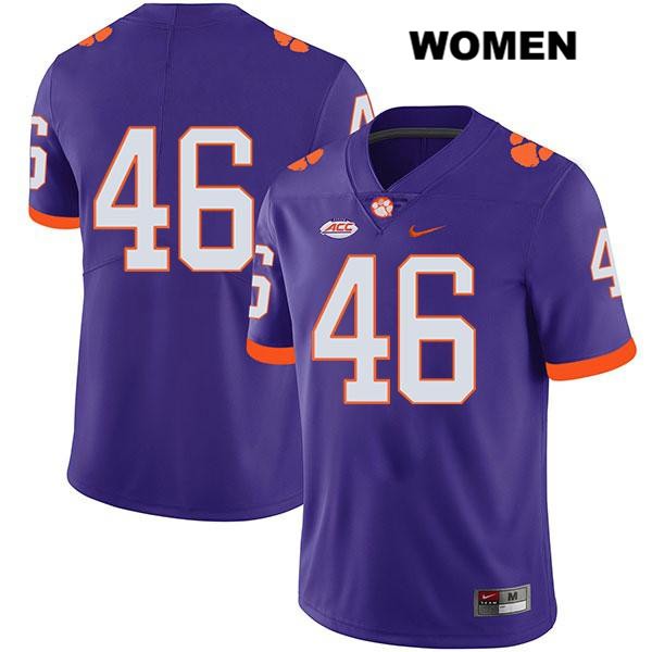 Women's Clemson Tigers #46 John Boyd Stitched Purple Legend Authentic Nike No Name NCAA College Football Jersey VJM6446UC